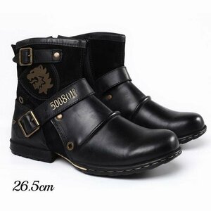  Work boots boots men's boots shoes leather shoes Rider's is ikatto military casual height up black 26.5cm