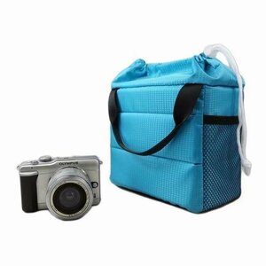 カメラバッグ インナーケース インナーバッグ 巾着タイプ コンパクト ソフトクッション ボックス インナークッション ケース ブルー