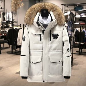 YR-NO1【実寸L】最高級ライン 新品 白 超防寒premium多機能 寒冷地 重厚 豪雪 Ecoファー付 ファー脱着 高品質 贅沢 ダウンジャケット