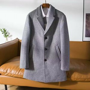 特売 DY-001灰【実寸52B XL程度】新品*秋冬 3釦 メンズ ミドル wool 上質肉厚■紳士高品質 ロング テーラード ジャケット アウター