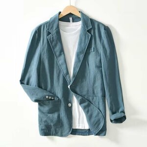 XZ-ALBB青緑(実寸4XL )新品 新作 春夏 リネン ◆ 完売■ 高品質 限定美品■2ボタン メンズ 紳士 ジャケット スーツ