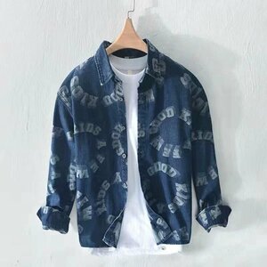 CS FB04【実寸3XL)新品 北欧 希少 春夏秋 極美品＊長袖シャツ メンズシャツ デニムシャツ チェック柄 ヴィンテージ 心地良し お洒落