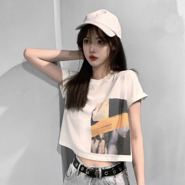 Tシャツ ストリート カルチャー アースカラー ホワイト ショート 春 夏 半袖 トップス ショート ロゴ
