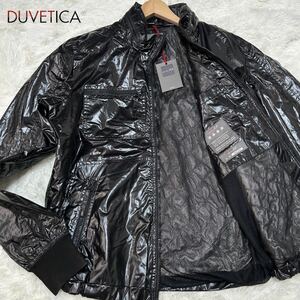 新品未使用/54(2XLサイズ)●DUVETICA デュベティカ シャイニーブラック 光沢 ナイロンジャケット ブルゾン 春 スプリング 黒 フード内蔵