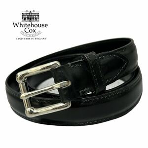  beautiful goods *White House Cox Whitehouse Cox 2376 leather belt original leather Britain made black black silver buckle 32 -inch business men's 