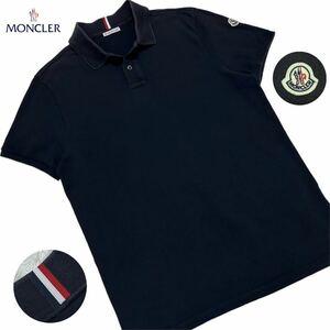 L相当●MONCLER モンクレール マグリア 半袖 ポロシャツ 袖ロゴ トリコロール ワッペン ネイビー 紺 正規品 メンズ 春夏 