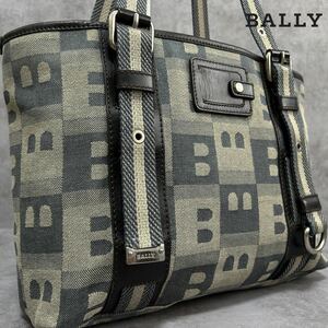 レア/極美品●BALLY バリー メンズ Bロゴ トートバッグ ビジネスバッグ A4収納 総柄 キャンバス レザー 本革 肩掛け ハンドル長さ調整可