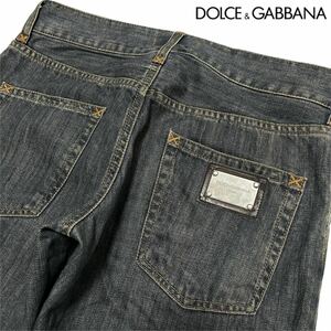 美品/L相当●DOLCE&GABBANA ドルチェ&ガッバーナ イタリア製 デニムパンツ ジーンズ ストレート ロゴプレート付き 46 メンズ