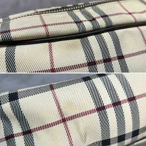 1円●美品●BURBERRY バーバリー ノバチェック キャンバス レザー 本革 ショルダーバッグ クロスボディ 斜め掛け ベージュ系 プレートロゴの画像9