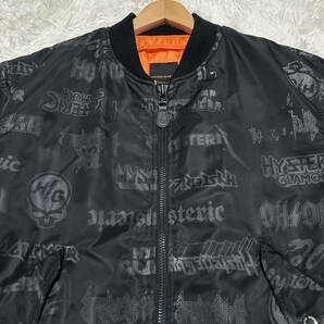 L相当●HYSTERIC GLAMOUR ヒステリックグラマー MA-1 ボンバージャケット フライトジャケット ブルゾン 総柄 ロゴ ブラック 黒 メンズの画像2