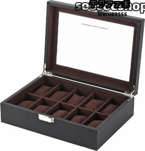  wristwatch storage case wristwatch storage box collection case 10ps.@ for wooden man and woman use high class ( inside Brown out bla clock attaching )