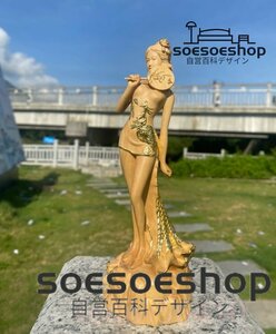 【極上の木彫】◆美女◆女神◆ヌード◆美少女 ◆女性像/彫刻工芸品/手作りデザイン/文遊びの手/置物 ャイナドレス 17cm