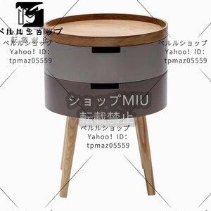 北欧家具★極美品 ★円型サイドテーブル 寝室 リビング飾り台 茶具置き 2段収納 直径38*高さ51㎝