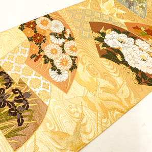 《京都一輝堂》【着物】 西陣織 袋帯 地紙に四季花文様 金糸 23B-1724の画像2