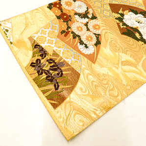 《京都一輝堂》【着物】 西陣織 袋帯 地紙に四季花文様 金糸 23B-1724の画像5