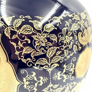 大倉陶園 オークラ 特別限定品 「瑞鳥」 瑠璃地金蝕花瓶 高さ36センチ /花器 花入れ インテリア （HA017）の画像7