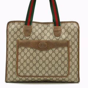 1円〜 オールド グッチ アクセサリーコレクション ショルダー バッグ トート シェリー GGプラス PVCレザー 茶 ブラウン GUCCI 8243hの画像1