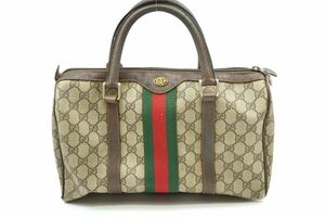 1円〜 オールド グッチ ヴィンテージ ハンドバッグ トート ミニボストン シェリーライン PVCレザー 茶 ブラウン GUCCI 8284h