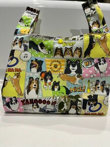 ハンドメイド☆エコバッグ・コンビニサイズ/撥水加工生地/犬柄・シェルティ