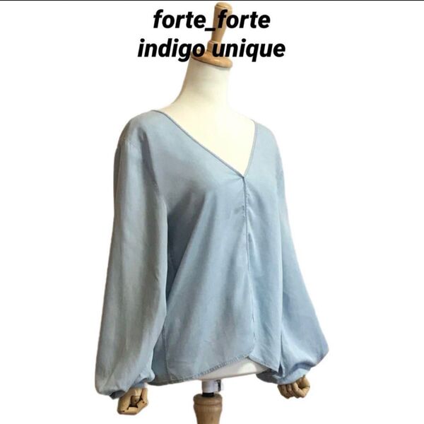 forte_forte indigo unique プルオーバーVネックブラウス