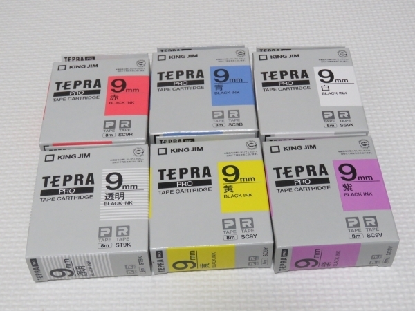 【テプラテープ】9mm　6本・6種　TEPRA TAPE CARTRIDGE　新品・未使用品　即決