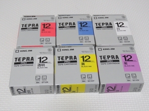 【テプラテープ】12mm　6本・6種　TEPRA TAPE CARTRIDGE　新品・未使用品　即決