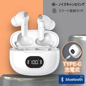 Bluetooth ワイヤレスイヤホンノイズキャンセリング USB充電式 電話通話 スマートタッチ指紋