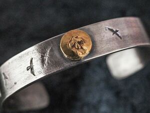 1 jpy start! Goro's Old gold Eagle wool carving Eagle lightning end 8ps.@ carving flat strike . bangle 