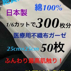 （50）不織布ガーゼ　4折　25cm×25cm 50枚【1/6カットで300枚】