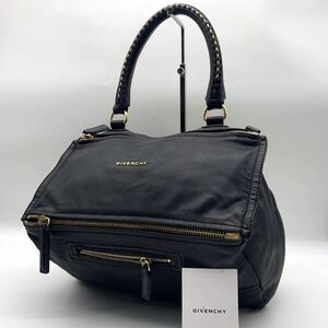 1973 極美品 名作 カード付属● GIVENCHY ジバンシ パンドラ トートバッグ ハンドバッグ ロゴ金具 オールレザー ジップ ブラック ビジネス