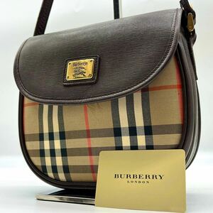 2233 入手困難廃盤● Burberry バーバリー ショルダーバッグ サコッシュ ロゴプレート ノバチェック シャドーホース 金具 レザー 斜め掛け