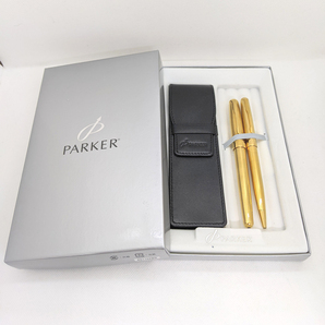 ◆【筆記用具セット】パーカー PARKER ソネット 万年筆 ボールペン ペン先 18K 750 ペン軸 ゴールド ネーム刻印有り 箱付の画像1