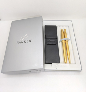 *[ writing implements set ] Parker PARKERso net fountain pen ballpen pen .18K 750 pen axis Gold name stamp equipped box attaching 