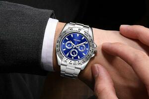 在庫わずか 新品☆メンズ ビジネス クォーツ 腕時計 シルバー×ブルー