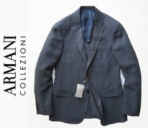 ◆本物◆ARMANI COLLEZIONI◆上質◎麻混2釦JKTネイビー46 新品