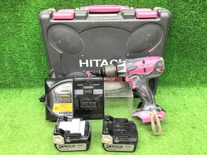 中古品 Hitachi koki 日立工機 14.4V コードレスドライバドリル DV-14DSL（2SLCK） ※本体＋バッテリ2個+充電器セット