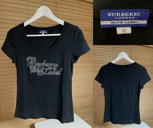 【激安1点のみ 国内正規品】BURBERRY BLUE LABEL バーバリーブルーレーベル ラインストーン 半袖 カットソー Tシャツ 38 コットン100%