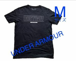 Mサイズ アンダーアーマー UNDER ARMOUR半袖Tシャツ 黒×白プリントロゴ　丸首 LOOSE HEATGEAR 