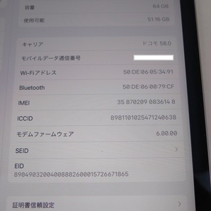 iPad Pro 11インチ Wi-Fi＋Cellular 64GB A1934 スペースグレイ au SIMロック解除済中古品の画像7
