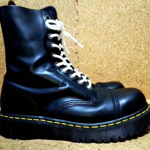 【Dr.MARTENS】ドクターマーチン 8761 スチールトゥ10ホールブーツ UK7 (26cm ) BXB 10EYE BOOT ブラック 厚底【美品】の画像4