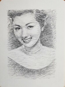 Art hand Auction 松原贤治新作原画演员高峰秀子 01 A4, 艺术品, 绘画, 铅笔画, 炭笔画