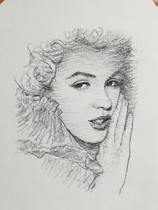 Art hand Auction Kenji Matsubara New Drawing Original Picture Actor Marilyn Monroe 05 A4, artwork, painting, pencil drawing, charcoal drawing