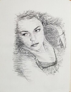 Art hand Auction Kenji Matsubara New Drawing Original Picture Actor Jeanne Moreau 01 A4, artwork, painting, pencil drawing, charcoal drawing