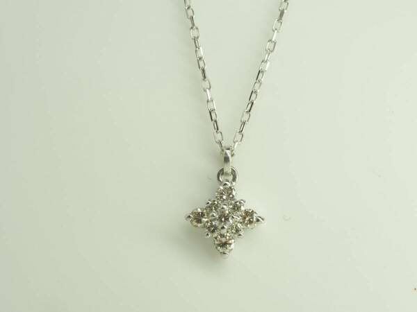 ◆組曲　可愛い天然ダイヤモンドネックレス　K18WG D0.16ct