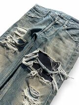 00s Japanese label the viridi Anne damage denim pants lether puch crash destroy japan brand collection archive _画像3