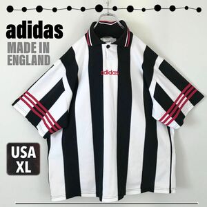 アディダス adidas★英国製★サッカージャージ/ゲームシャツ★ロンドンストライプ★シャドー背番号19★USAメンズXL