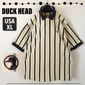 DUCK HEAD ダックヘッド★アメリカ老舗ワークブランド★雰囲気系ストライプ柄ポロシャツ★USAメンズL