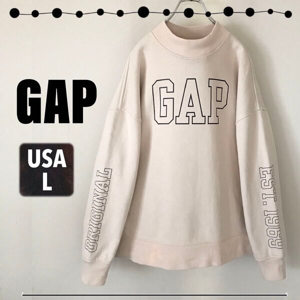 GAP ギャップ★モックネックスウェット★ハイネック★アウトラインロゴプリント★USAメンズL