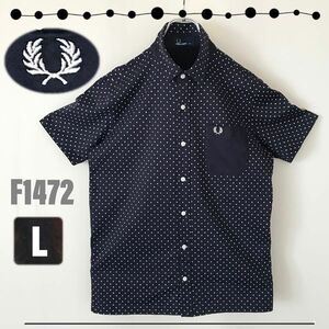 FRED PERRY フレッドペリー★ドットプリント天竺シャツ★刺繍ローレルロゴ★切替ポケット★F1472/01★メンズL