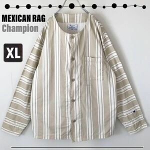 チャンピオン Champion★メキシカンラグ柄★ラウンドカラー/長袖シャツ★起毛コットンヴィエラ★メンズXL